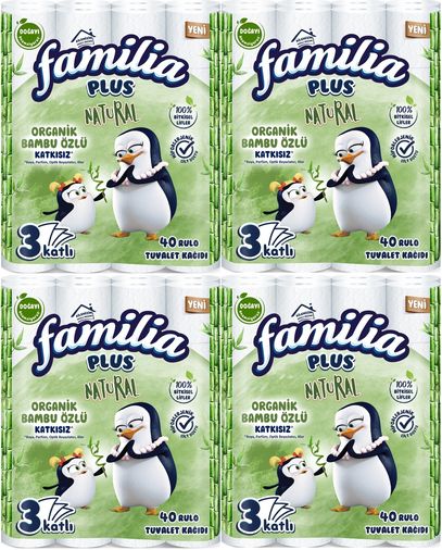 Familia Plus Tuvalet Kağıdı 3 Katlı 160 Lı Paket Natural Organik Bambu Özlü (4PK*40)