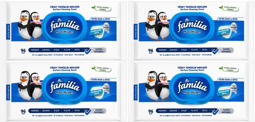 Familia Yüzey Temizlik Havlusu 96 Yaprak Maxi Hijyen Kabartma Doku Plastik Kapaklı 4 Lü Set 384 Yprk