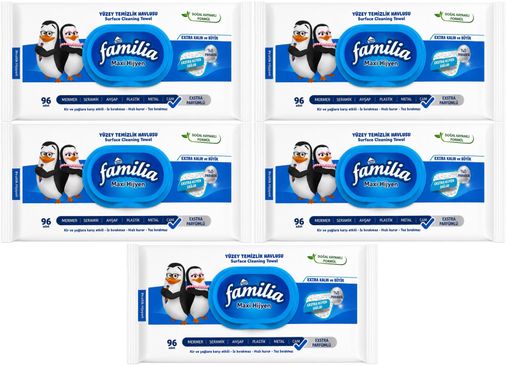 Familia Yüzey Temizlik Havlusu 96 Yaprak Maxi Hijyen Kabartma Doku Plastik Kapaklı 5 Li Set 480 Yprk