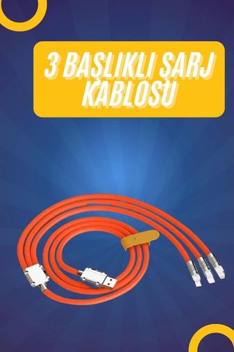 feifei 87757431 120W Silikon Metal Uçlu Led Işıklı 3 In1 Şarj Kablosu 1.2M