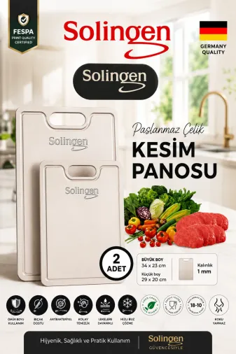 Fespa FSP-KSM0001 Solingen 2'li Paslanmaz Çelik Kesim Panosu-Tahtası (Su Hazneli) – Profesyonel Mutfak Serisi