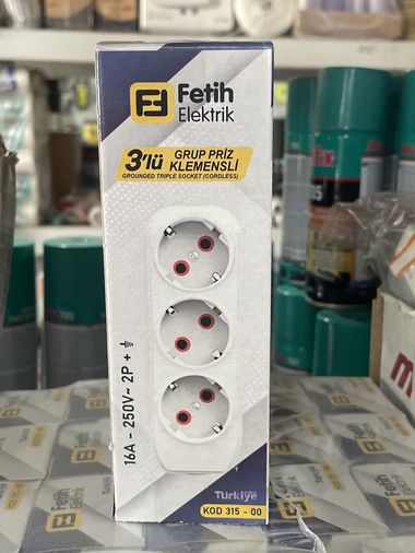 FETİH OgPzoRpAan Fetih Kod-315-00 ( 3Lü ) Topraklı Grup Priz Klemensli ( 16A - 250V )