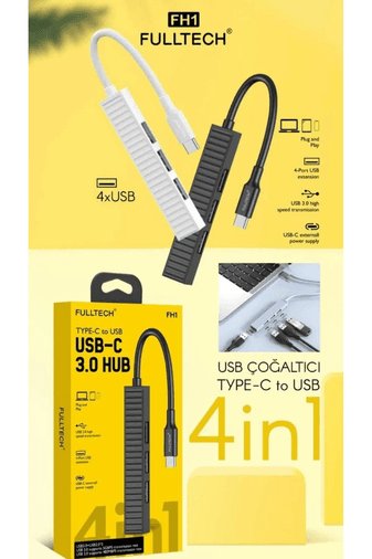 FH1 Fulltech Fh-1 4-In-1 Usb-C Hub Tak Çalıştır, 4Xusb Portlu Usb3.0 Ve Usb2.0 Destekli Usb-C Hub