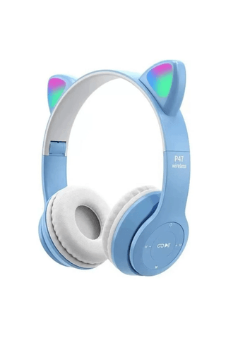 Fidobay 8885521 P47M Kedi Kulaklı Led Işıklı Bluetooth Kulaklık Mavi