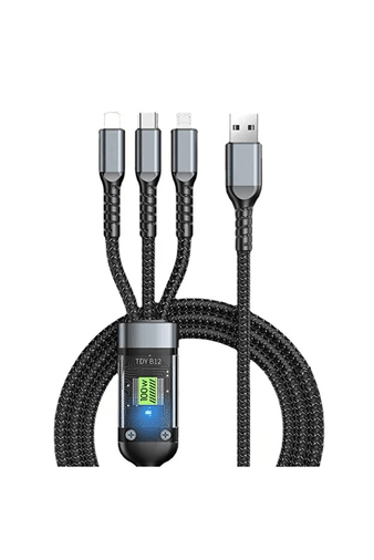 FİOPLUS 3In1 100 Watt 1.2 Metre Halat Örgü Kırılmaz Uç Hızlı Şarj Ve Data Kablosu