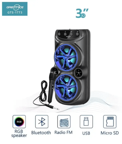 FİOPLUS Fioplus Gts-1773 3 İnç Çift Hoparlör Karaoke Stereo Kablolu Mikrofonlu Taşınabilir Kablosuz Bluetooth Hoparlör