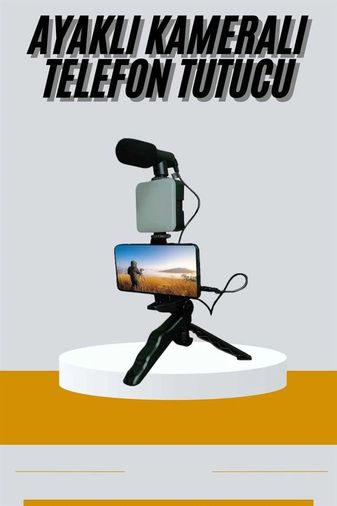 Fırsatkolik 125863888 Mey İthalat Tripod Telefon Tutucu Kumandalı Mikrofon Led Işık Vlog Video Kayıt