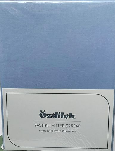 Fitted Lastikli Battal Çift Kişilik Çarşaf Seti (180x200)-Buz Mavi