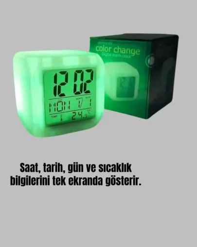 Fonksiyonel Renk Değiştiren Led Küp Dijital Saat 8x8 Cm