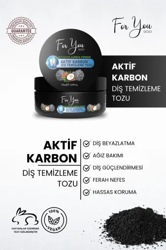 For You Gold Ad01 Aktif Karbon Diş Temizleme Tozu 50 Gr Extra Beyazlatıcı Diş Tozu + Nane