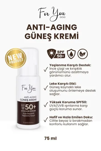 For You Gold antigünş1 Anti-Aging Yaşlanma & Leke Karşıtı Spf50 Yüz Ve Vücut Güneş Kremi 100 Ml