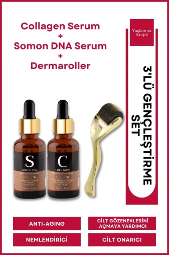 For You Gold der05 Dermaroller (Goldenroller) & Somon Dna & Collagen Serum Gençleştirici Yüz Bakım Serum Seti