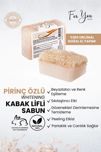 For You Gold PİR01 Kabak Lifli %100 Doğal El Yapımı Pirinç Özlü Whitening Sabun