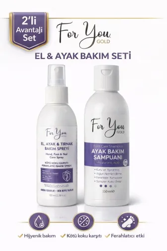 For You Gold sprey+şampuan Ayak Ve Tırnak Bakım Seti - , Koku, Mantar Ayak Ve Tırnak Bakım Sprey + Ayak Şampuan 2'li Set
