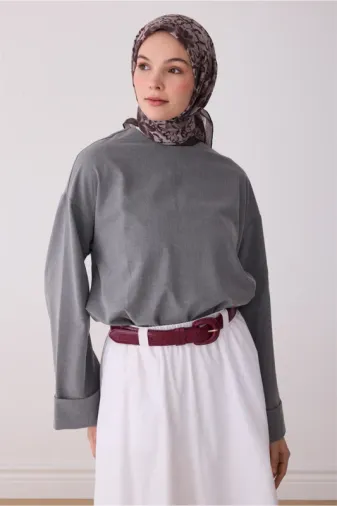 Fresh Çiçek Desen Kahve Gri Rozy Eşarp 3335 - 29