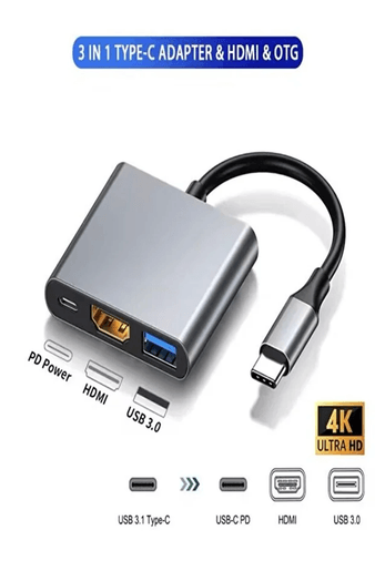 Fulltech FH7 HUB Fh-7 3'ü 1 Arada Usb-C Hub: Usb 3.0, Pd 100W Type-C, Ultra Hdm & Usb Çevirici Çoklayıcı 4K/30Hz