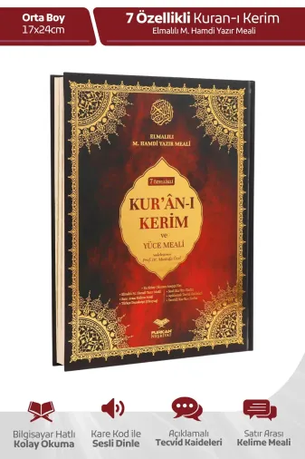 Furkan Neşriyat KRN-7-ORT Kuranı Kerim 7 Özellikli Arapça Satır Arası Türkçe Okunuş Kelime Anlamı Meal Tecvidli Orta Boy