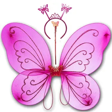 Fuşya Renk Kelebek Kanadı Tacı ve Sopası 50x37 cm (4745)
