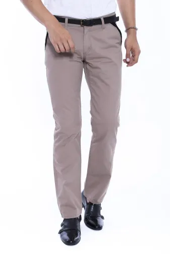 Garnili Cepli Desensiz Slim Fit Açık Bej Erkek Pantolon - Wessi