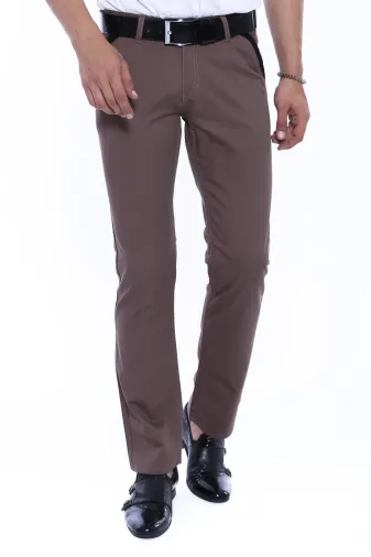 Garnili Cepli Desensiz Slim Fit Koyu Bej Erkek Pantolon - Wessi