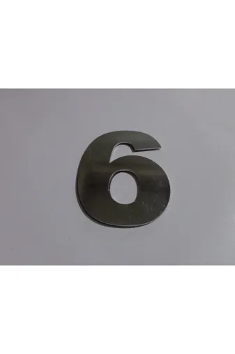 GENDEC GEN14.5CMX000-6 Kapı Numarası 14.5 Cm No:6 Kendinden Yapışkanlı Parlak Krom Paslanmaz Numara