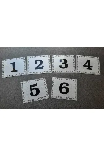 GENDEC GEN5.5X6.5CM1-6 Kapı Numarası 5.5X6.5 Cm Metalik Gümüş Gri Üzeri Siyah Baskı Kendinden Yapışkanlı No:1 Den 6 Ya