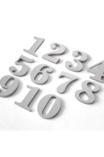 GENDEC GEN8CM-12345678910-10 8 Cm No = 1-2-3-4-5-6-7-8-9-1-0 Yapışkanlı Metalik Gri Kapı Numarası