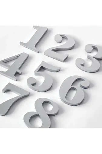 GENDEC GEN8CMGRİ-12345678-0 8 Cm No = 1-2-3-4-5-6-7-8 Yapışkanlı Metalik Gri Kapı Numarası