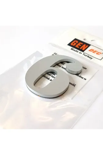 GENDEC gen8xcm-0006 8 Cm No = 6 Yapışkanlı Metalik Gri Kapı Numarası