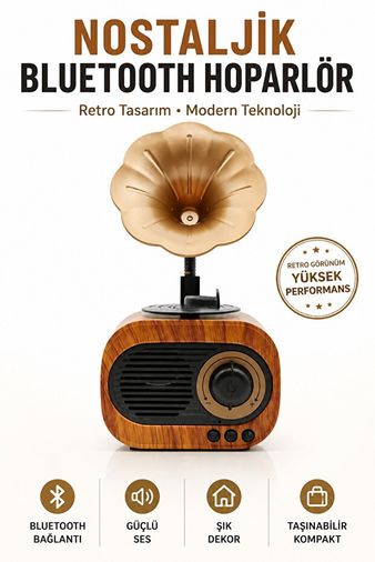 Genel Markalar 54845341521 Nostaljik Gramafon Plak Görünümlü Mini Retro Bluetooth Hoparlör