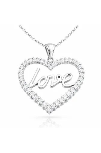 Generic DMR-GMSH-BRKD-PND47138031 Gümüş Taşlı Love Kolye