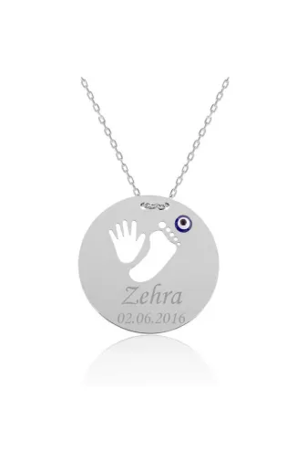 Generic DMR-GMSH-BRKD-PT0580194 Gümüş El Ayak İzi İsimli Anne Kolyesi