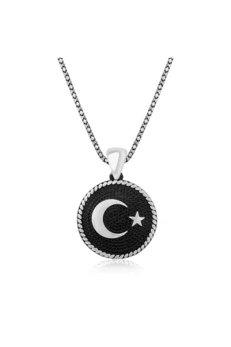 Generic DMR-GMSH-BRKD-PT11001378 Gümüş Ay Yıldız Erkek Kolye