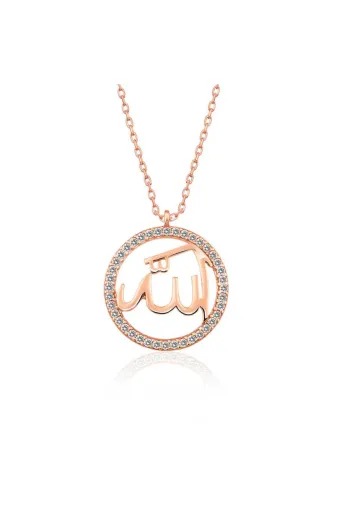 Generic DMR-GMSH-BRKD-PT11001545 Gümüş Rose Arapça Allah Yazılı Kolye