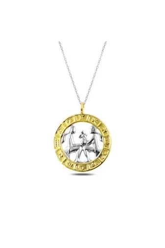 Generic DMR-GMSH-BRKD-PT11001604 Gümüş Gold İkizler Burcu Kolye
