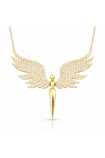 Generic DMR-GMSH-BRKD-PT11002966 Gümüş Gold Mikail Meleği Kadın Kolye