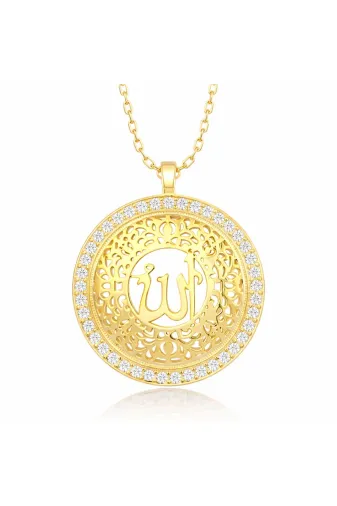 Generic DMR-GMSH-BRKD-PT11003908 Gümüş Gold Allah Yazılı Kadın Kolye