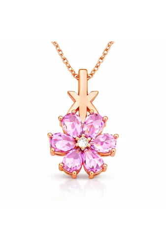 Generic DMR-GMSH-BRKD-PT11004522 Gümüş Rose Pembe Sevgi Çiçeği Kadın Kolye