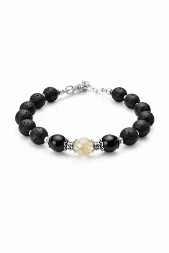Gift Sellection hmç023 Gerçek Doğal Taş Citrine Yıldız Taşı Lava Değerli Taş Bileklik, Şifa Bilekliği, Kariyer Para Bolluk
