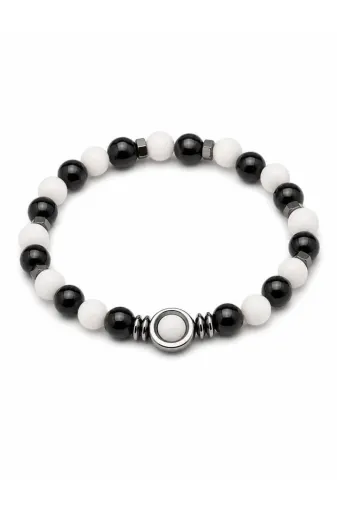 Gift Sellection hmç099 Gerçek Doğal Taş Bileklik Taraftar Bileklikleri Siyah Beyaz