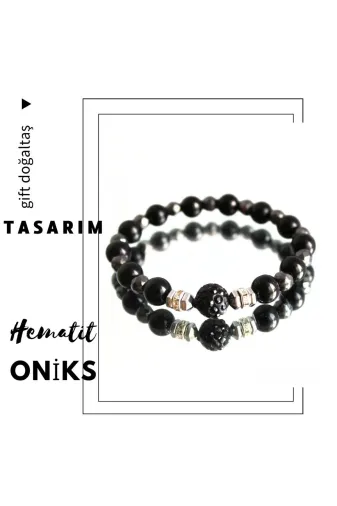 Gift Sellection hmç127 Gerçek Doğal Taş Oniks, Hematit Tasarım Bileklik