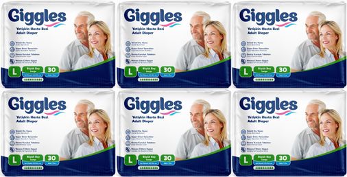Giggles Yetişkin Bezi Bel Bantlı Tekstil Yüzey Büyük - Large (L) 180 Adet (6PK*30)
