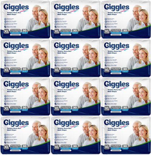 Giggles Yetişkin Bezi Bel Bantlı Tekstil Yüzey Ekstra Büyük (XL) 360 Adet (12PK*30)