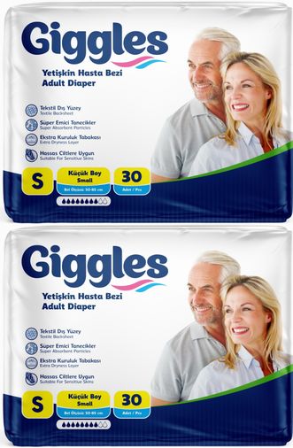 Giggles Yetişkin Bezi Bel Bantlı Tekstil Yüzey Küçük - Small (S) 60 Adet (2PK*30)