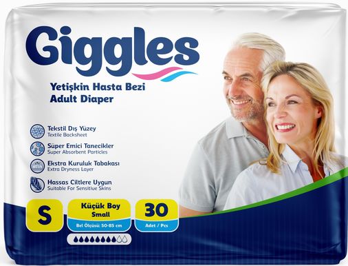 Giggles Yetişkin Bezi Bel Bantlı Tekstil Yüzey Küçük - Small (S) 30 Adet Tekli Pk