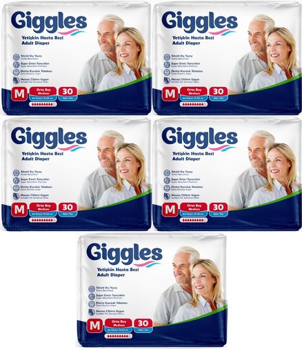 Giggles Yetişkin Bezi Bel Bantlı Tekstil Yüzey Orta - Medium (M) 150 Adet (5PK*30)
