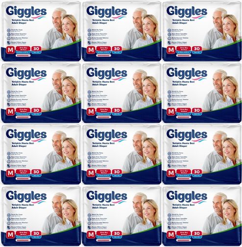Giggles Yetişkin Bezi Bel Bantlı Tekstil Yüzey Orta - Medium (M) 360 Adet (12PK*30)