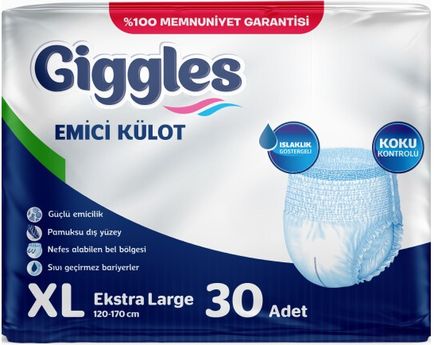 Giggles Yetişkin Bezi Emici Külot Ekstra Büyük (XL) 30 Adet Tekli Pk
