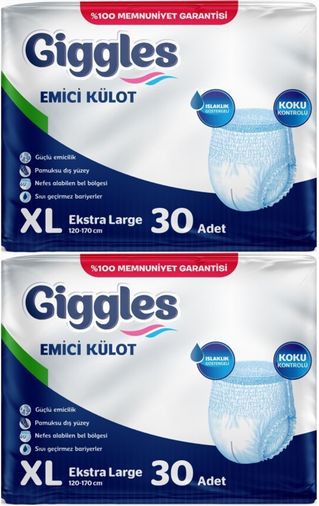 Giggles Yetişkin Bezi Emici Külot Ekstra Büyük (XL) 60 Adet (2PK*30)