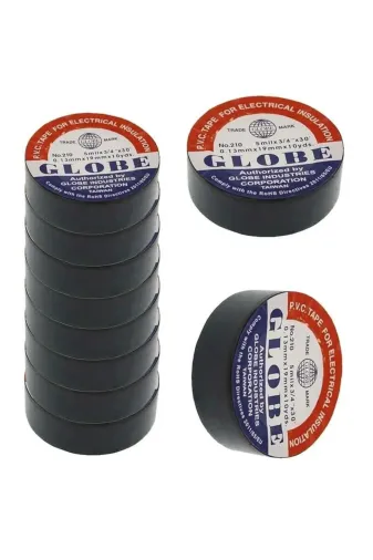 Globe globe Pvc Elektrik Izolasyon Bant "0.13X19X10Yards" (Siyah) (10'lu Paket)
